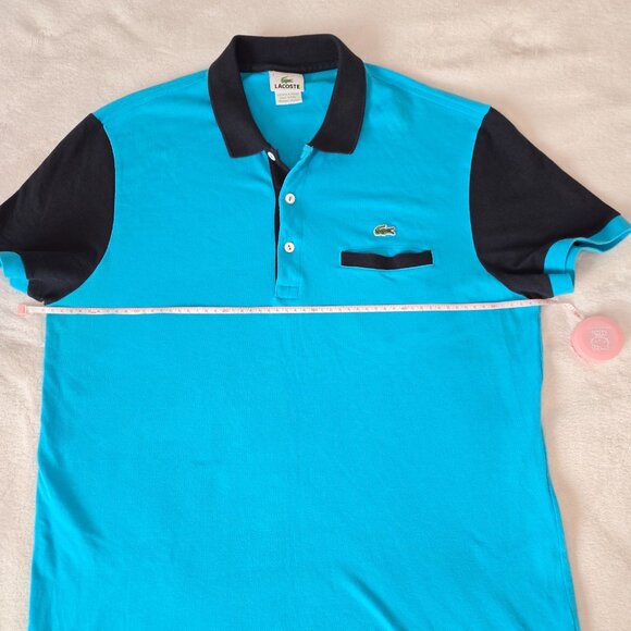 Lacoste Men’s Polo Shirt Size 7 (XL) Turquoise Blue & Navy – Crocodile Logo - Picture 10 of 12
